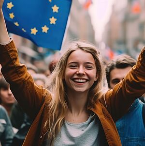 Mädchen mit einer Europaflagge.